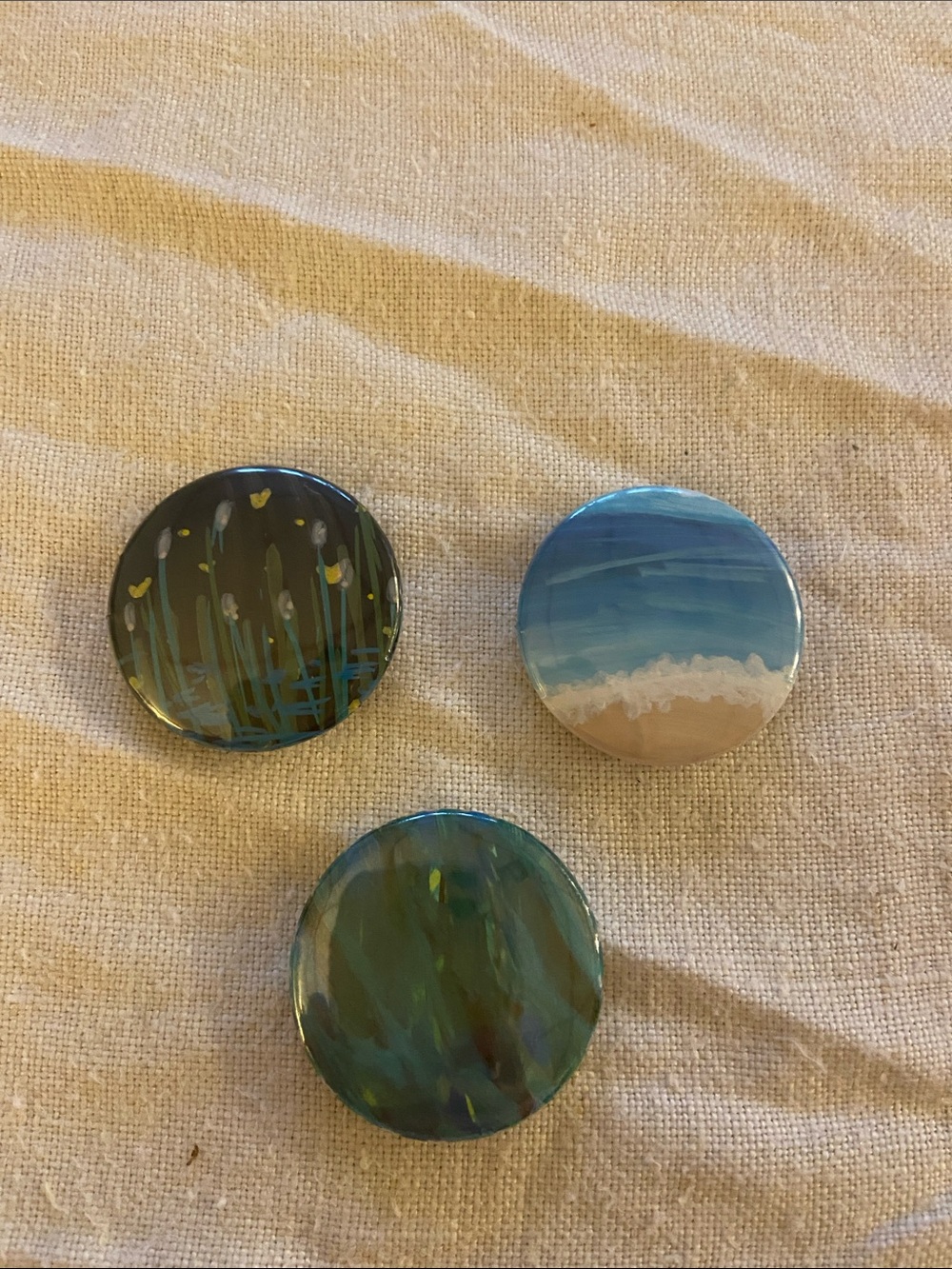 Hand-Painted and Made Blue & Green Pins! - Artist-Made Outfit Accents